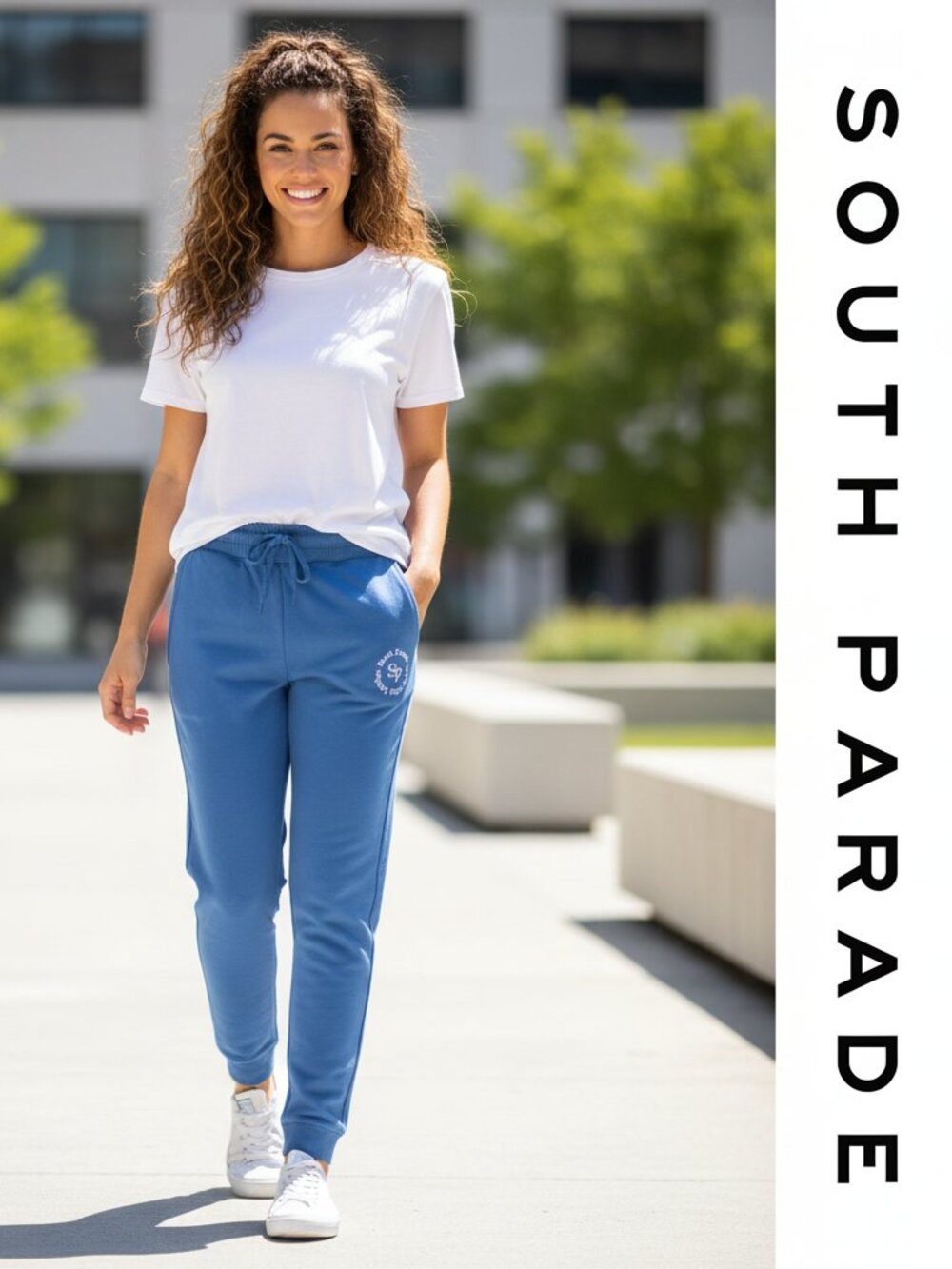 South Parade women's cotton drawstring cuff ankle sweatpants NWT Blue Small